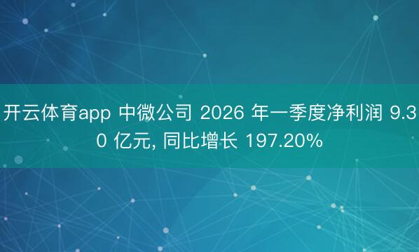 开云体育app 中微公司 2026 年一季度净利润 9.30 亿元, 同比增长 197.20%